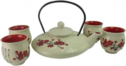 Tea set, Cherry blossom, Flat, Porcelain, Cup: 80 ml, Teapot: 700 ml