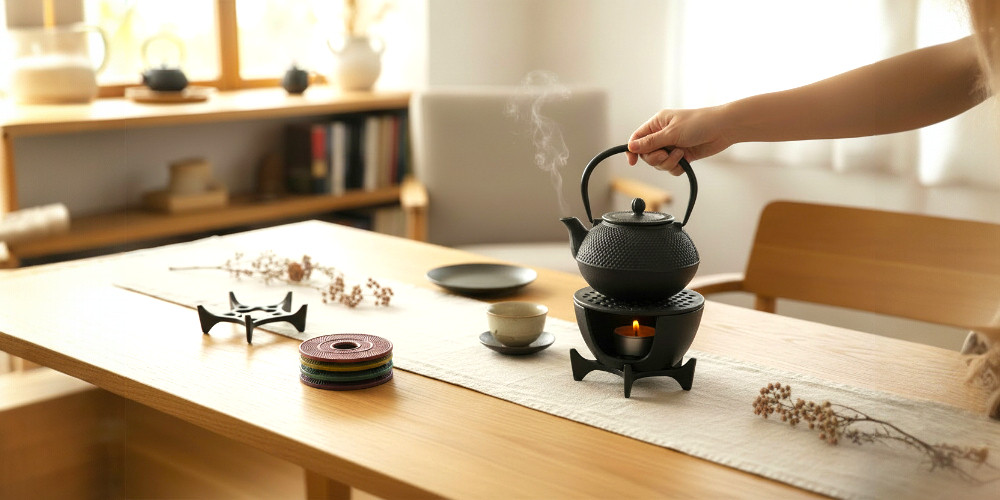 Untersetzer und Stövchen auf einem Tisch