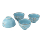 Preview: Asiatisches Schüssel-Set Torusakura in Türkis mit Kirschblüten, 4-teilig, Ø 11,5 cm, Höhe 7,5 cm, ca. 320 ml.
