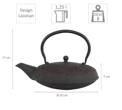 teeblume Cast Iron Teapot Laoshan,1.25 ltr.,with strainer, different colours