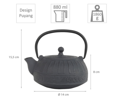 teeblume cast iron teapot Puyang, 0,8 litre, with strainer, different colours