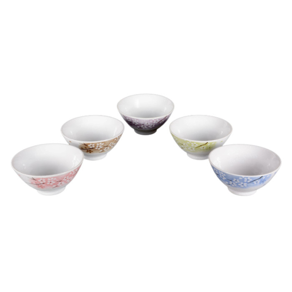 Japanisches Schalen-Set Mito, bunt mit Kirsch-Blüten-Motiven, 5-TLG, Ø 12 cm, 6 cm hoch, ca. 250 ml
