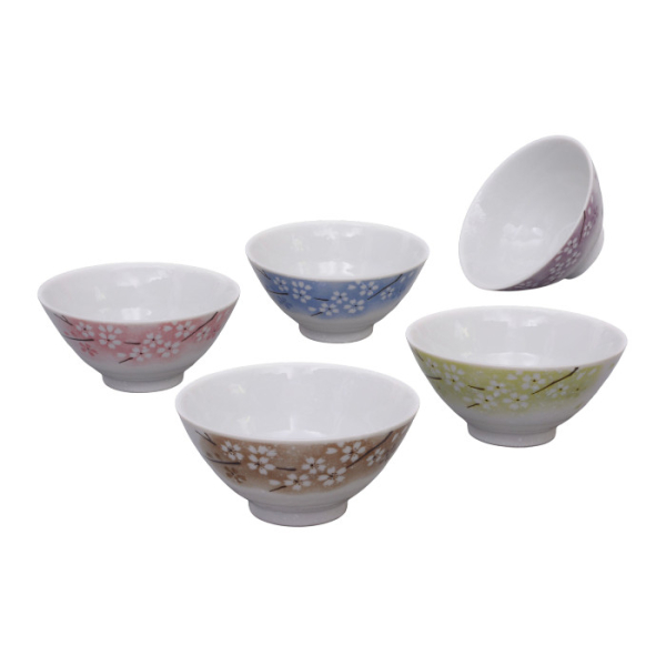 Japanisches Schalen-Set Mito, bunt mit Kirsch-Blüten-Motiven, 5-TLG, Ø 12 cm, 6 cm hoch, ca. 250 ml