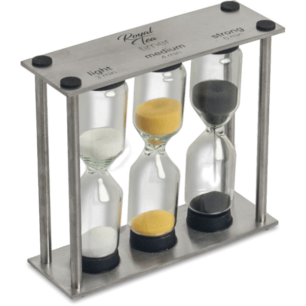Tea clock with stainless steel holder, 3 sand clocks for 3, 4 and 5 minutes