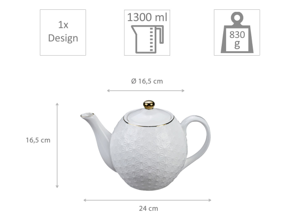 TDS, Teapot, Nippon White, 1,30 Ltr., Item No. 16967