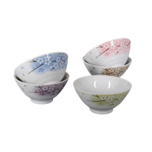 Japanese Bowl Set “Mito”, Colorful with Cherry Blossom Motifs, 5-Piece, Ø 12 cm, 6 cm High, approx. 250 ml