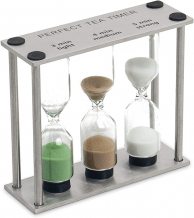 Tea clock with stainless steel holder, 3 sand clocks for 3, 4 and 5 minutes